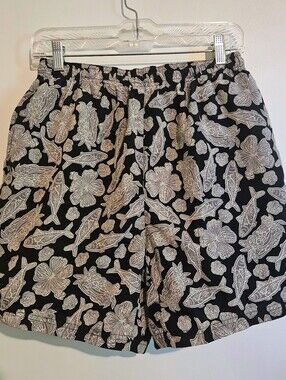 Vintage H2O Sport Men's Small Swim Trunks Black Fish Floral Print Summer